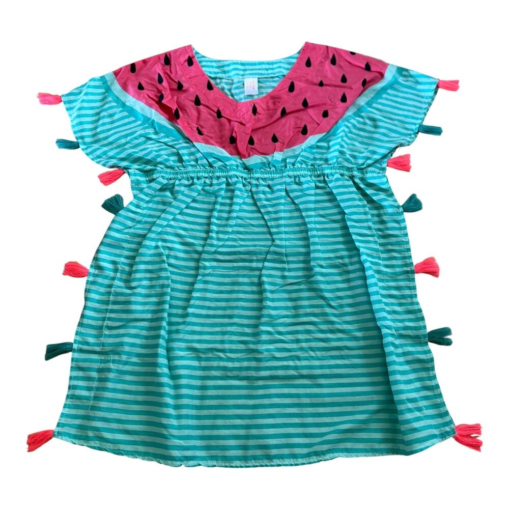 Girls XL 14-16 Cat & Jack Watermelon Pink Green Tassel Stripe Swim Cover Up